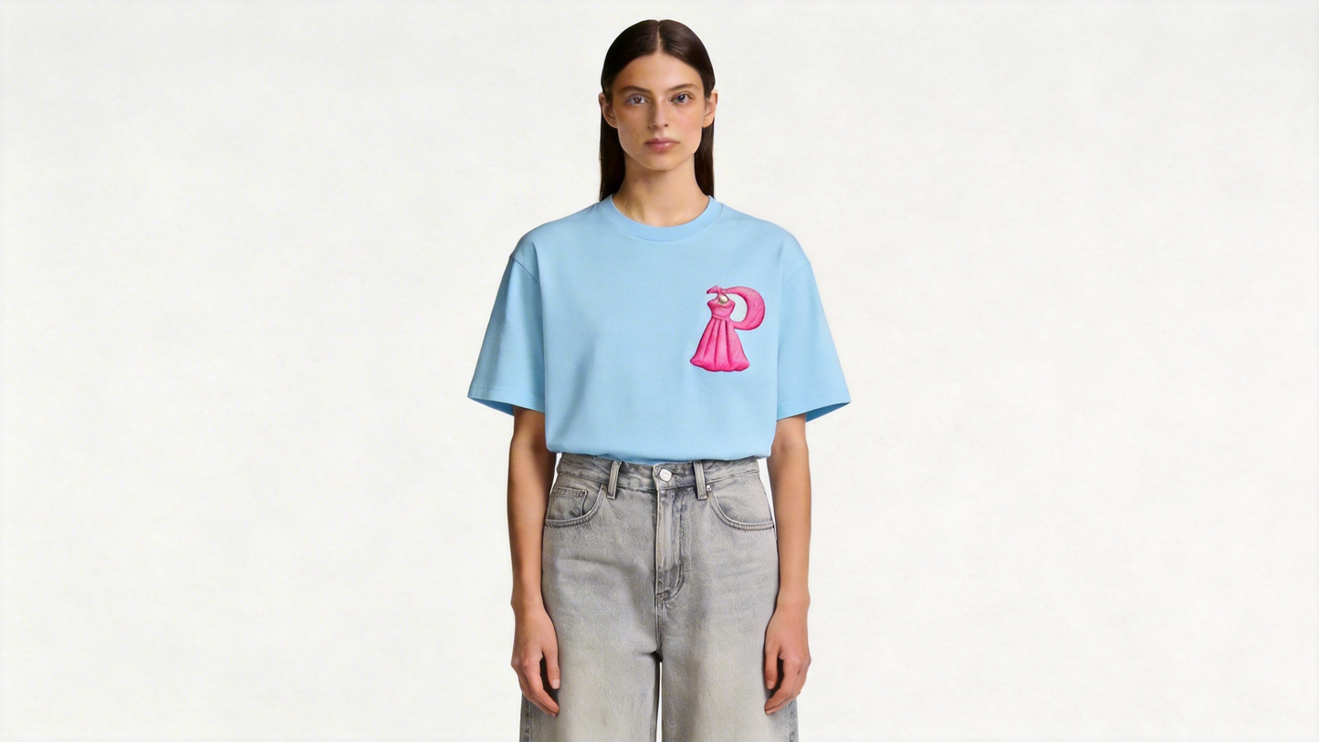 Perlity Women’s Light Blue Embroidered Short Sleeve Top