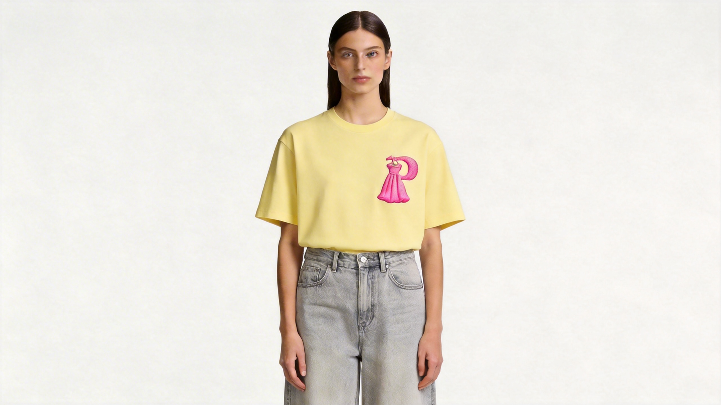 Perlity Women’s Light Yellow Embroidered Short Sleeve Top